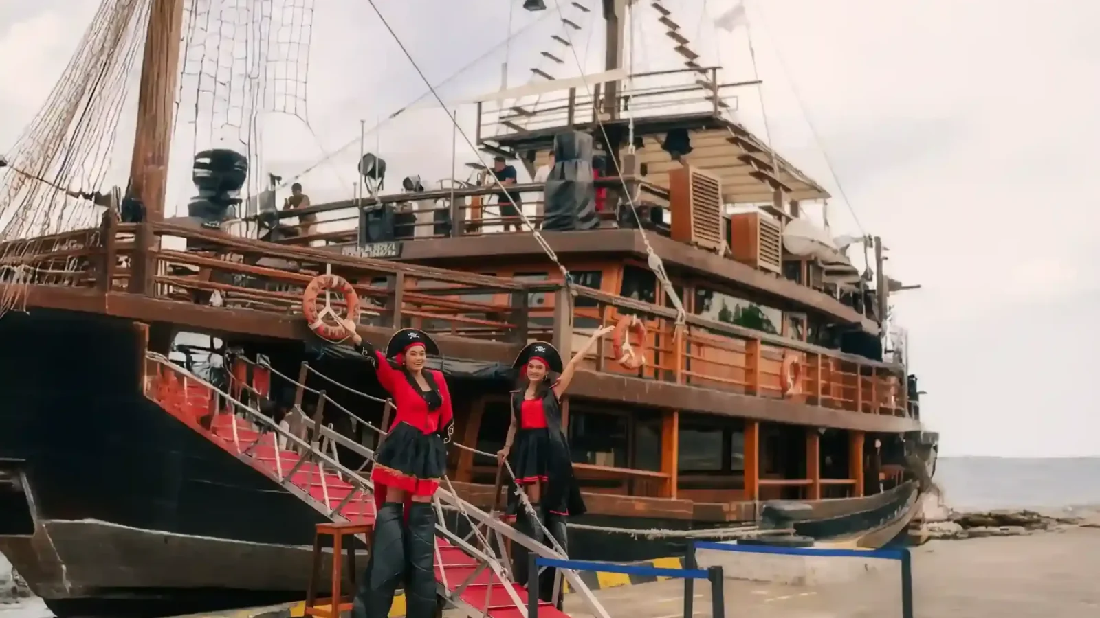 Crew waiting at the gangway as guests board in Bali