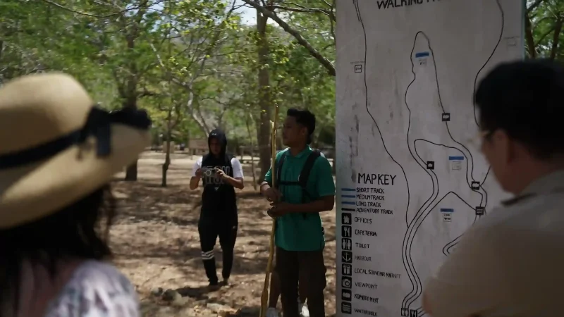 Rangers and visitors at the Loh Liang trail head on Komodo Island