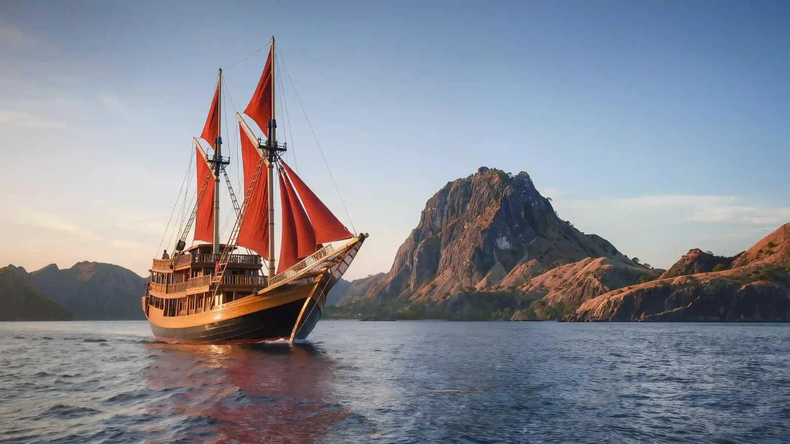 A luxury phinisi in the channels of Komodo National Park